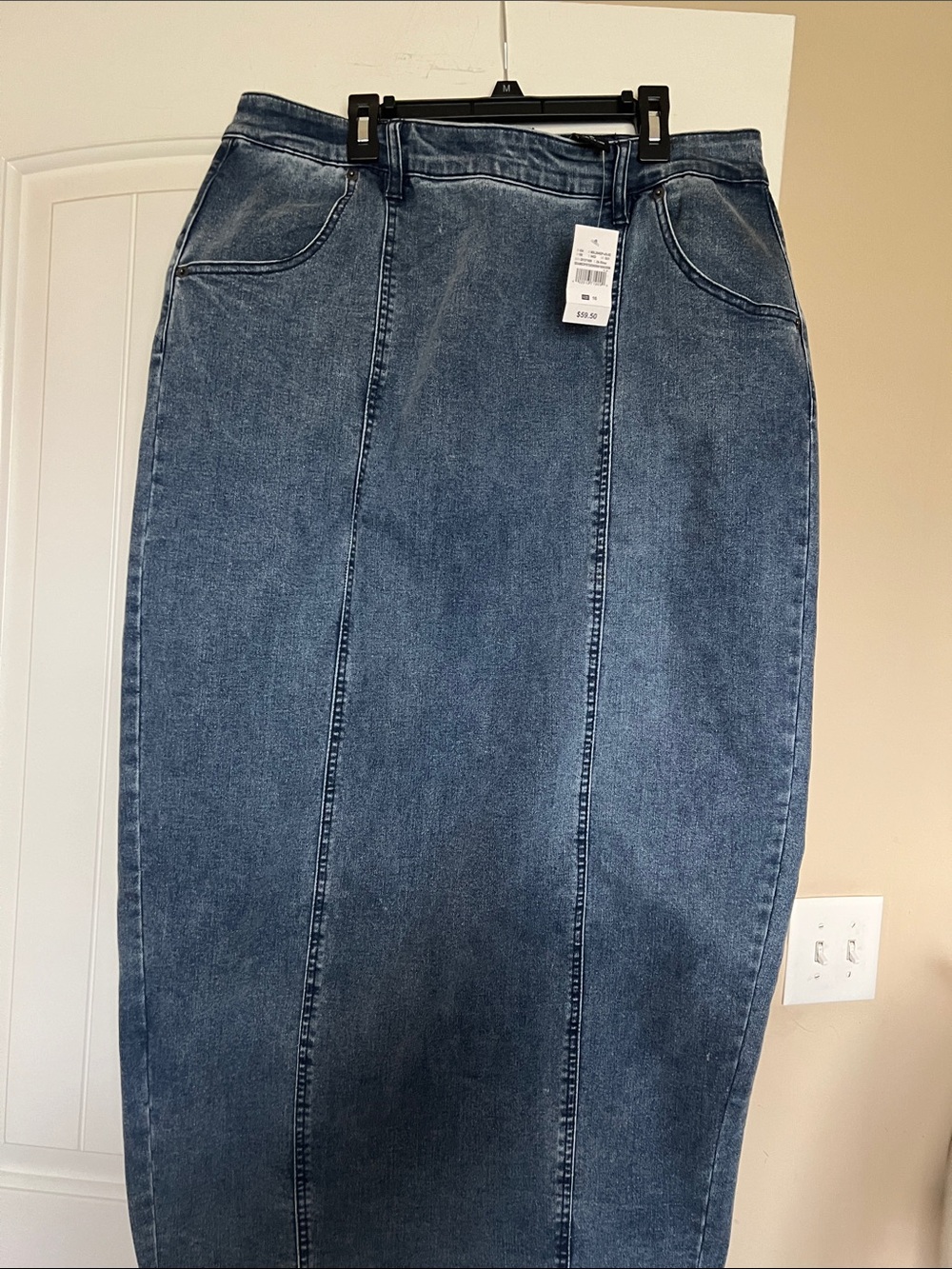 Classic High-Waist Denim Pencil Skirt - Dark Blue
